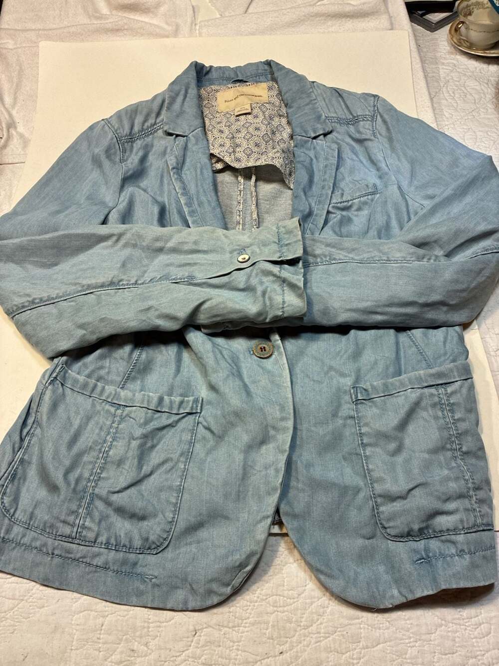 Pilcro And The Letterpress Chambray Blazer Size L Blue